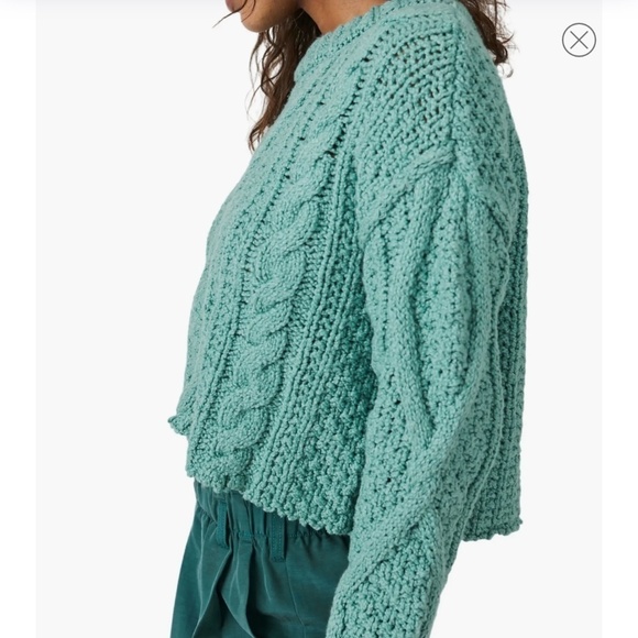 🆕FREE PEOPLE Cutting Edge Cotton Chunky Cable Knit WHITE SPRUCE Sweater::NWT:: - Picture 5 of 11
